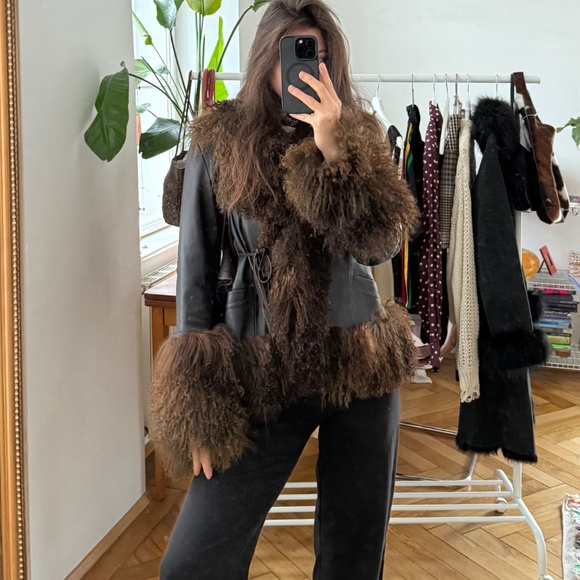 Vintage Shearling Lamb fur Afghan Mongolian Trim Coat Jacket M Charlotte Simone - Picture 7 of 11